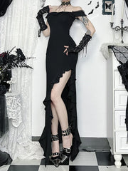 Alt Goth Coquette Off Shoulder Lace Maxi Dress