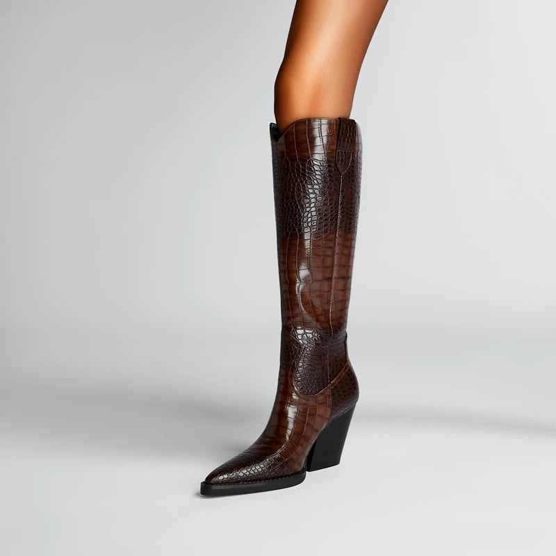 Gothic Pointed Thick Heeled Oversized Western Boot