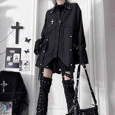 Gothic Metal Accent Tie Blouse