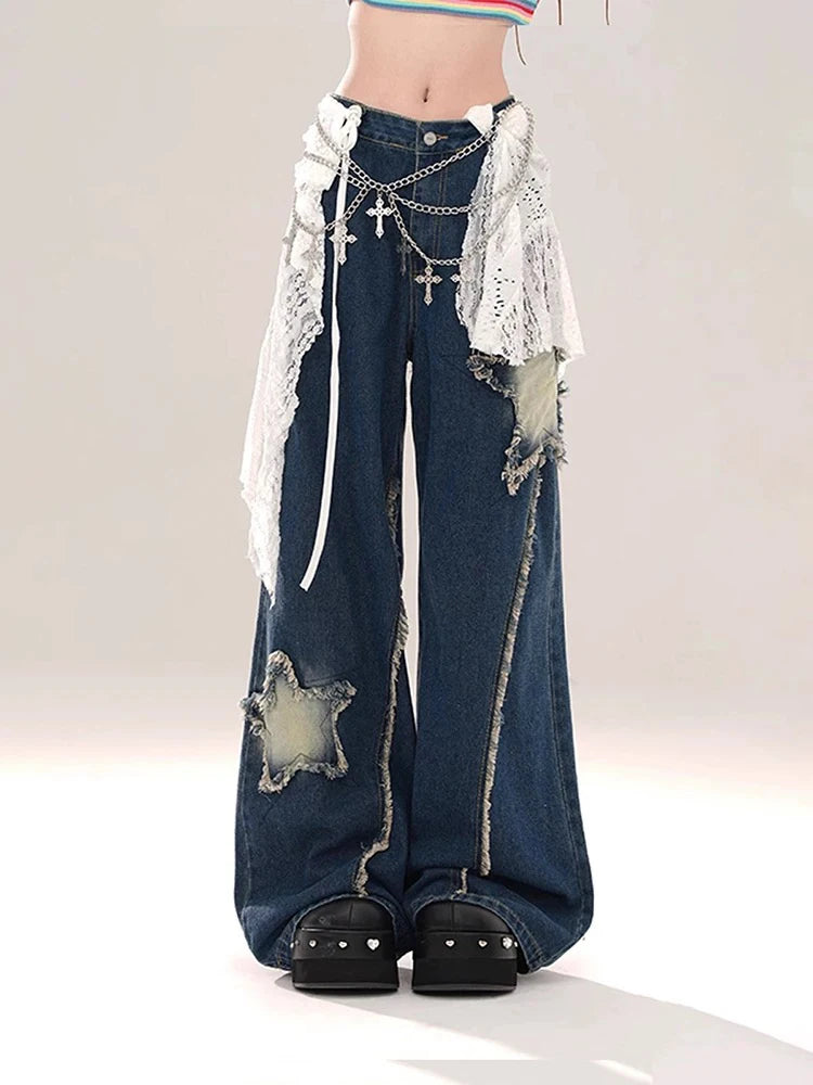 Blue Gothic Baggy Star Denim Pant