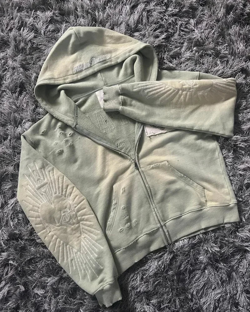 Gothic Zipper Spliced Retro Hoodie