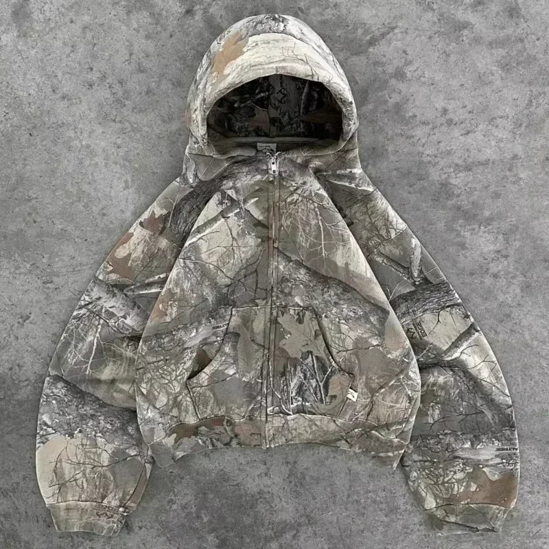 American Gothic Print Zipper Hoodie