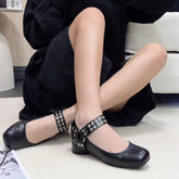 Vintage Rivet Belt Buckle Metal Loafers Flat