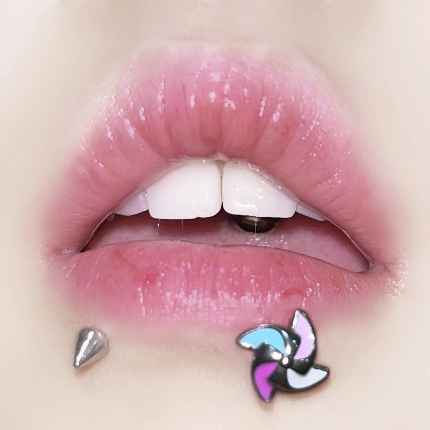 CZ Love Hollow Titanium Steel Piercing Lip Stud