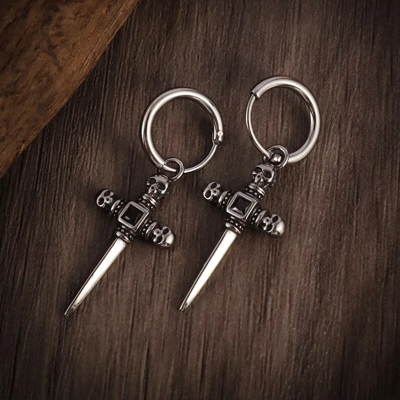 Gothic Black Skull Awl Rock Statement Earring