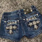 Cartoon Embroidery Denim Short