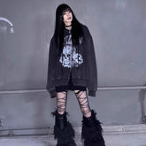 Distressed Skull Print Coat