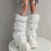 Gothic Leather Belt Fur Sock