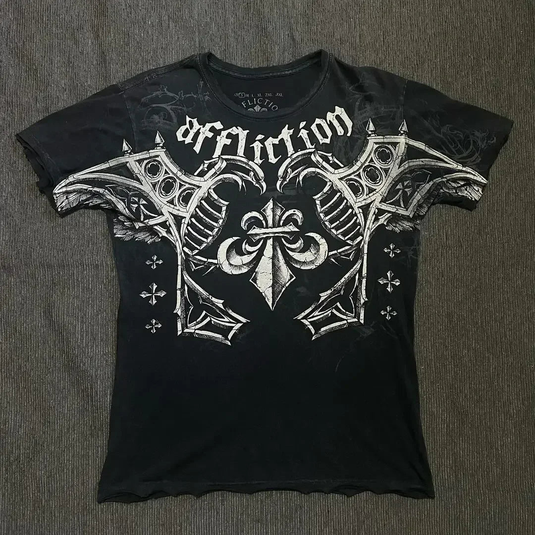 Skull Print Blue Cotton T-shirt
