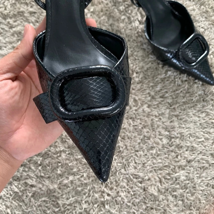 Black Leather Pointed Toe Gothic High Heel