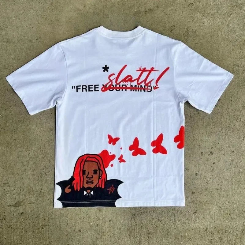 Cartoon Letter Print Oversized Cotton T-shirt