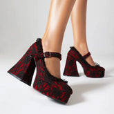 Black Red Lace Up Platform Gothic High Heel