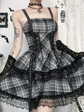 Eyelet Lace Plaid Patchwork High Waist Cake Mini Dress