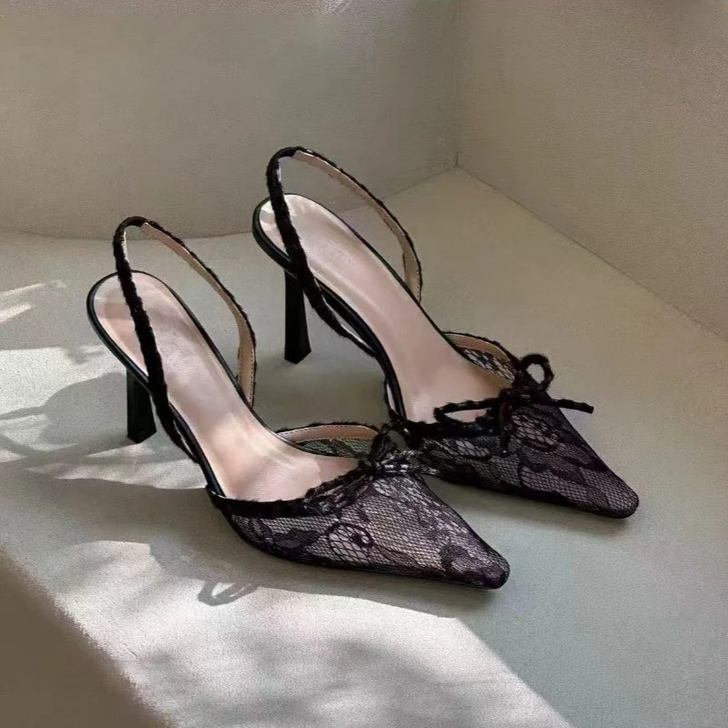 Leopard Print Gothic Lace Bow High Heels High Heel
