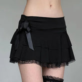 Lace Patchwork Bow A-line Skirt