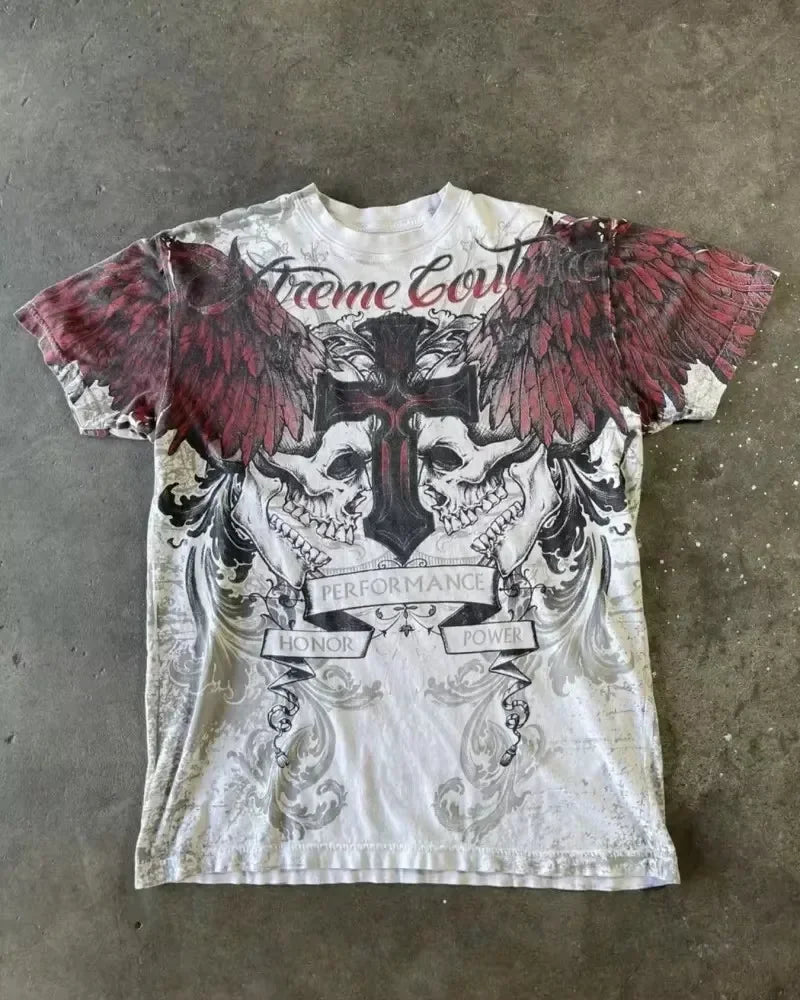 Wing Pattern Gothic Cotton T-shirt