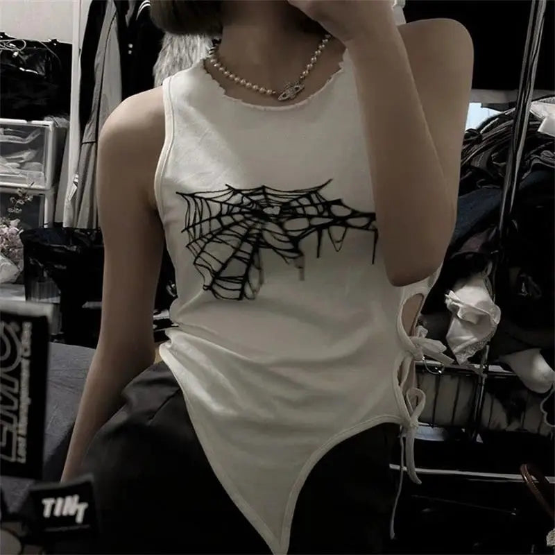 Spider Web Print Aesthetic Bandage Crop Top