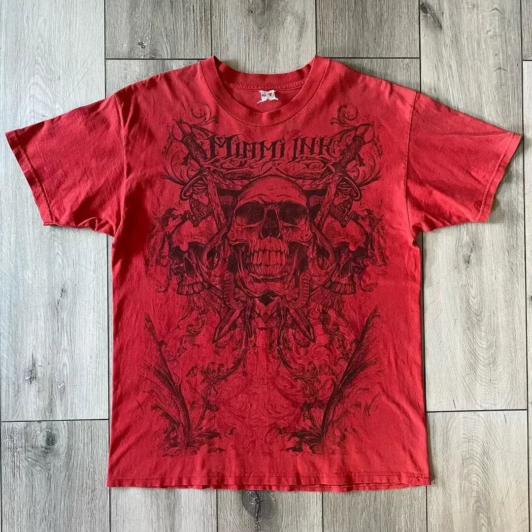 Skull Print Blue Cotton T-shirt