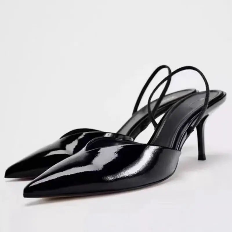 Black Bow Gothic Slingbacks Pointed High Heel