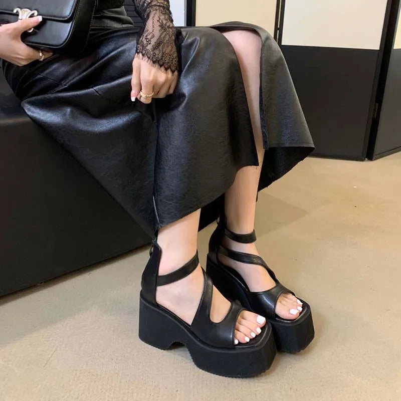 Black Gothic Platform Chunky Sandal