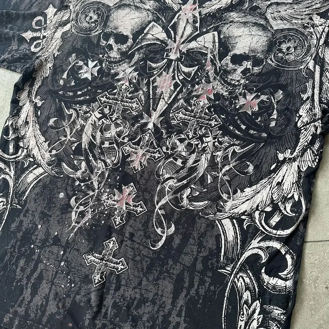 Skull Print Blue Cotton T-shirt