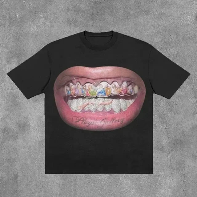 Hip Hop Teeth Graphic Cotton Oversized T-shirt