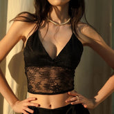 Lace Mesh V-Neck Strap Summer Crop Top