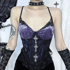 Velvet Patchwork Strappy Corset