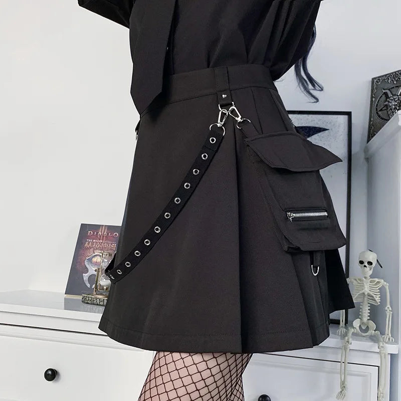 Pocket A-line Preppy Street Skirt