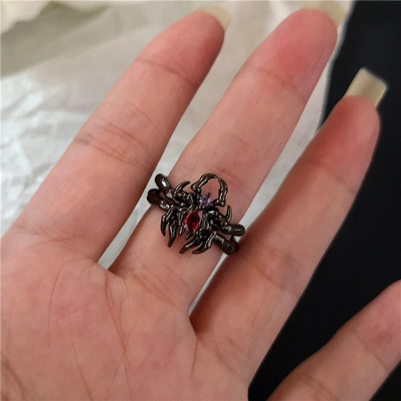 Goth Punk Red Crystal Heart Cross Ring