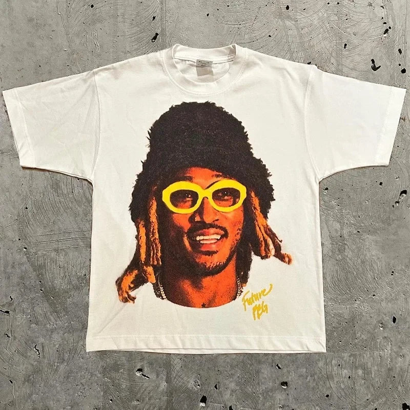 Portrait Print Round Neck Cotton T-shirt