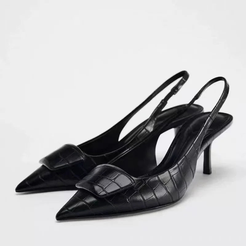 Black Bow Gothic Slingbacks Pointed High Heel