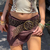 PU Gothic Leather Riveted Pin Buckle Belt