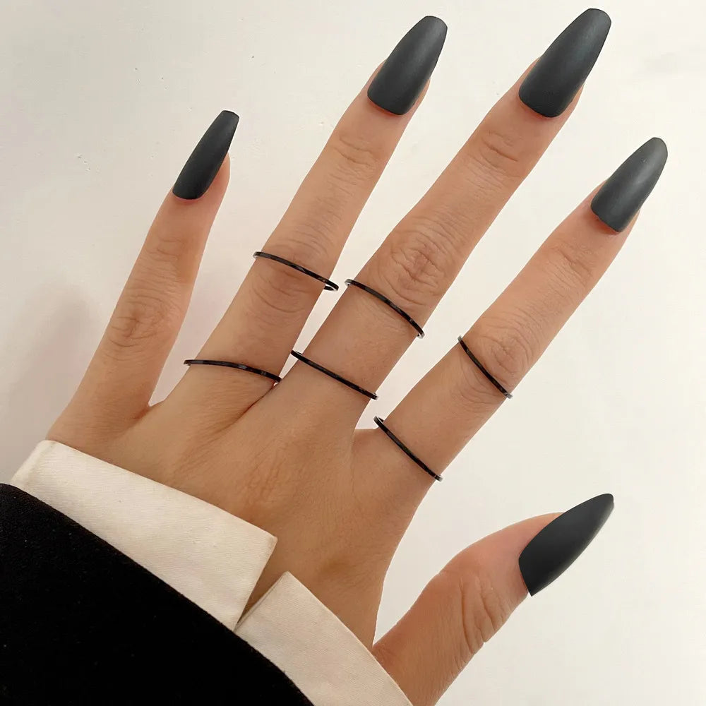 Fashion Women Gothic Punk Black Joint Rings Set