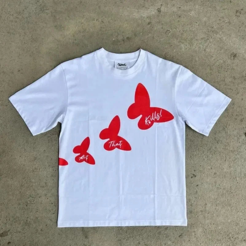 Cartoon Letter Print Oversized Cotton T-shirt