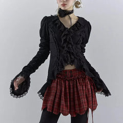 Gothic Black Lace Flare Sleeve Blouse