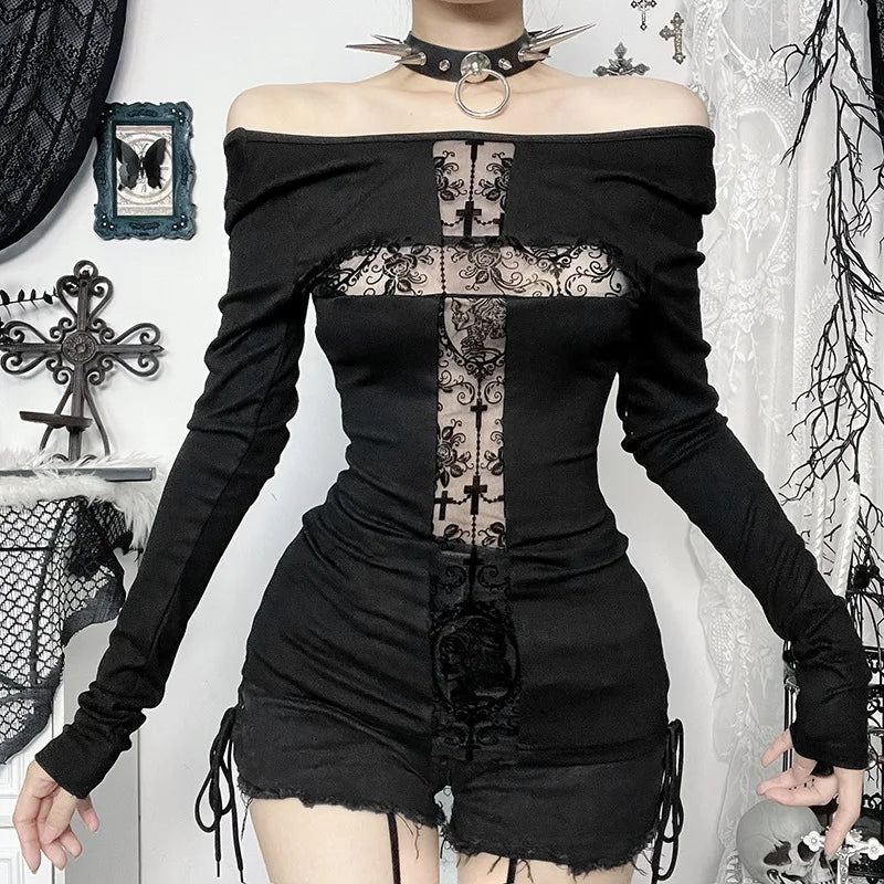 Dark Lace Patchwork Gothic Blouse