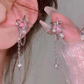 Pink Crystal Heart Star Tassel Clip Earring