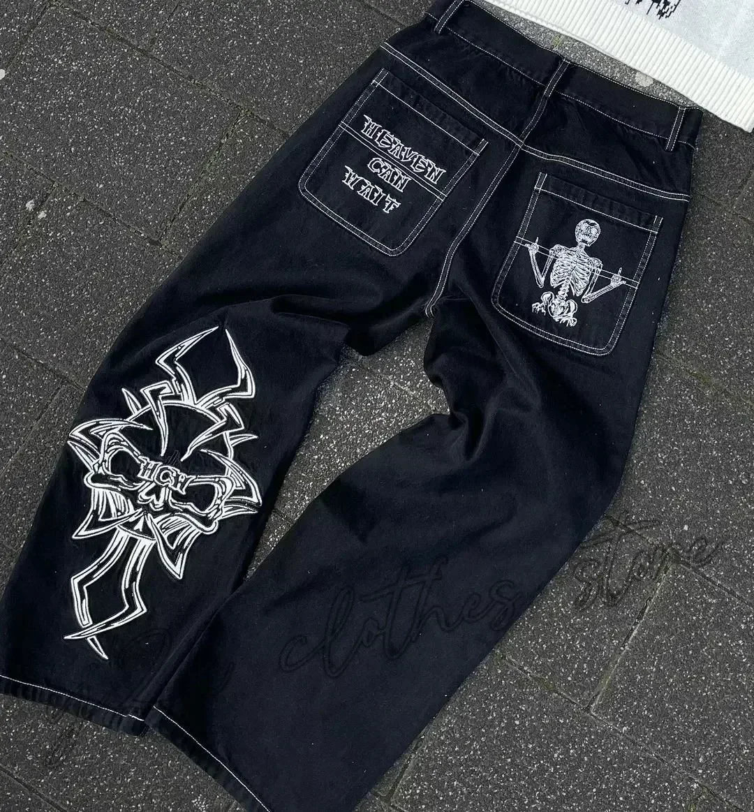 Retro Gothic Cross Wings Embroidered Pant