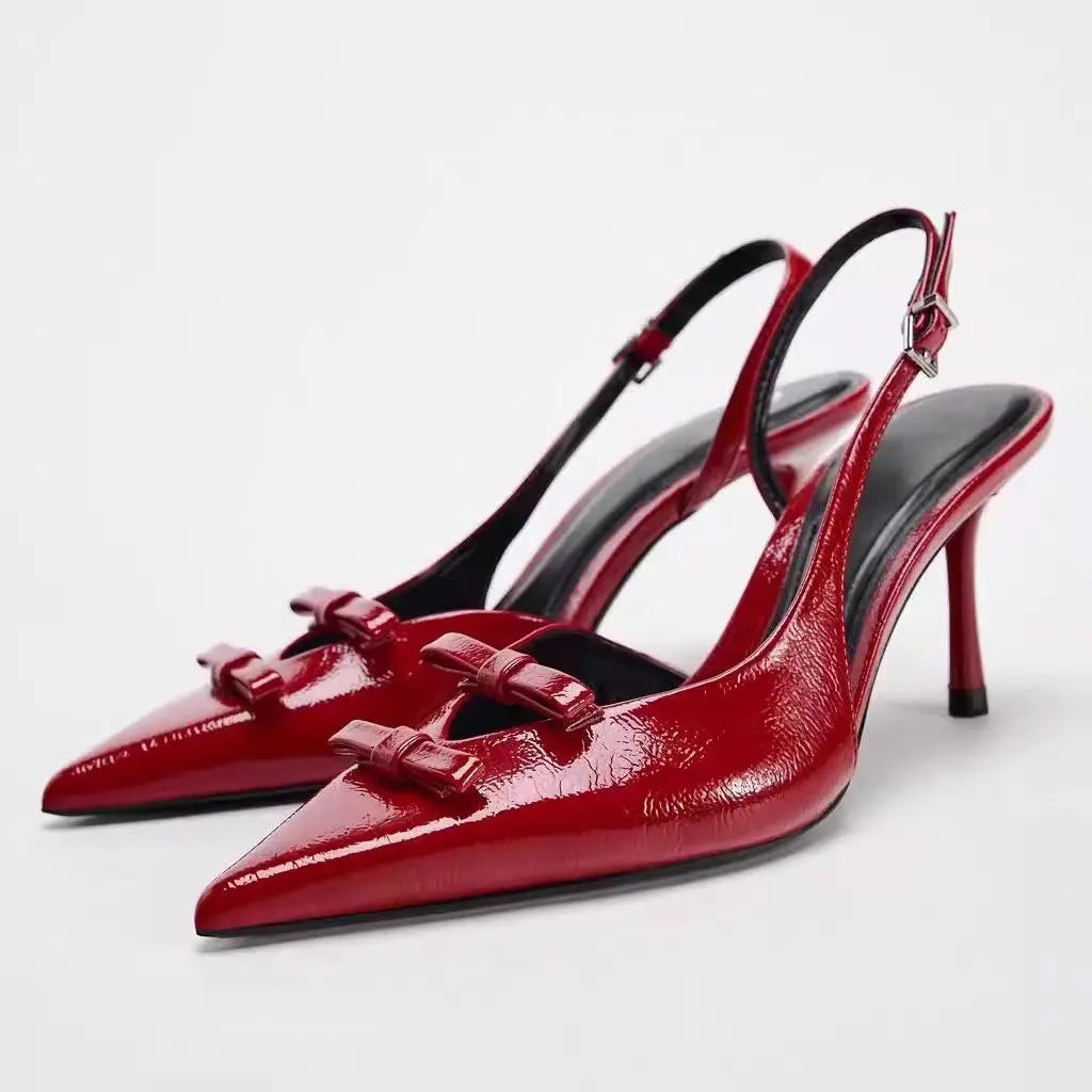 Black Bow Gothic Slingbacks Pointed High Heel