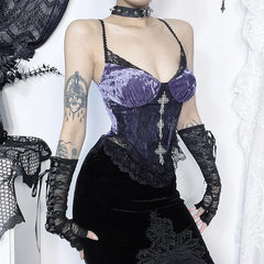 Velvet Patchwork Strappy Corset
