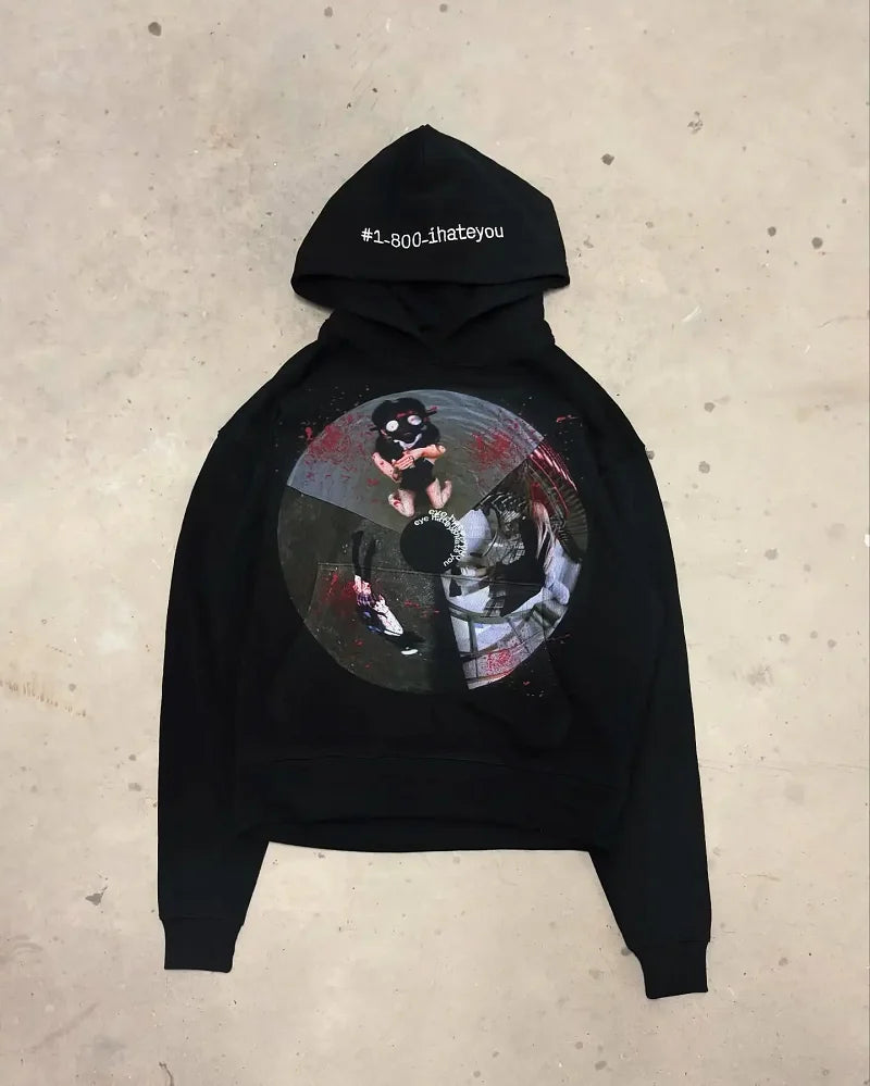 Gothic Cartoon Letter Oversized Hoodie