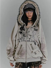 Gothic Print Zip Front Coat