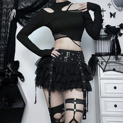 Ruffles Mesh Splice A-line Skirt