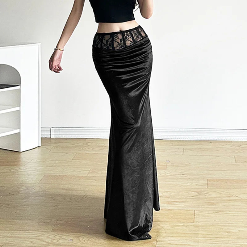 Velvet Trumpet Lace Patchwork Skirt