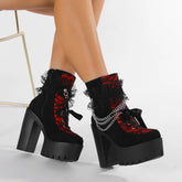 Gdgydh Vintage Gothic Lace Chunky Heel Boot