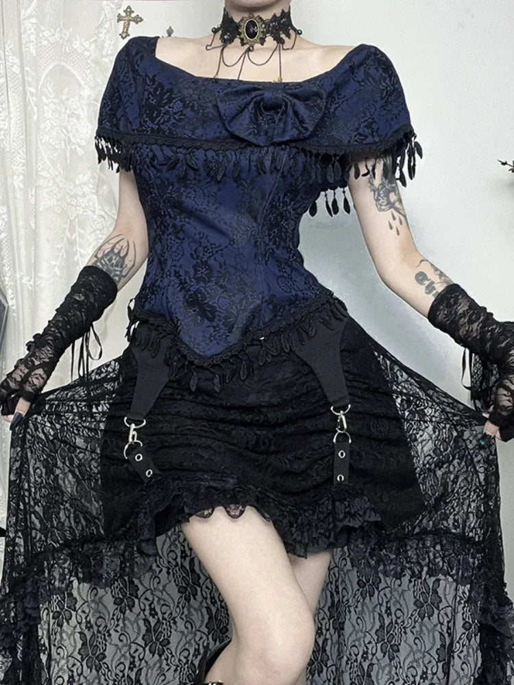 Tassels Off Shoulder Lace Blouse