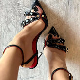 Pointed Toe Gothic Gem Metal Rivet High Heel Sandals