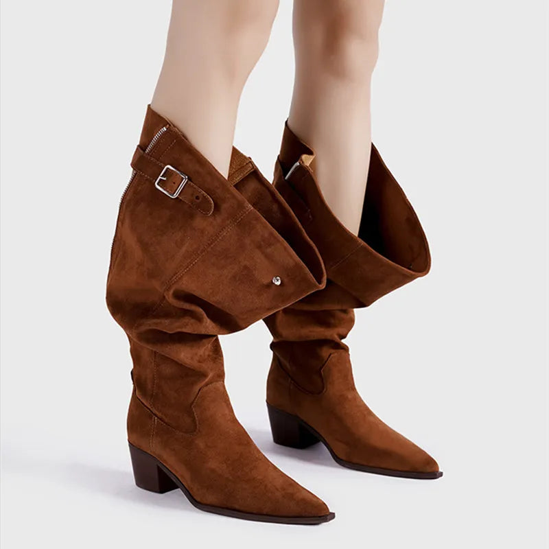 Zip Faux Leather Gothic Western Knee-High Boot