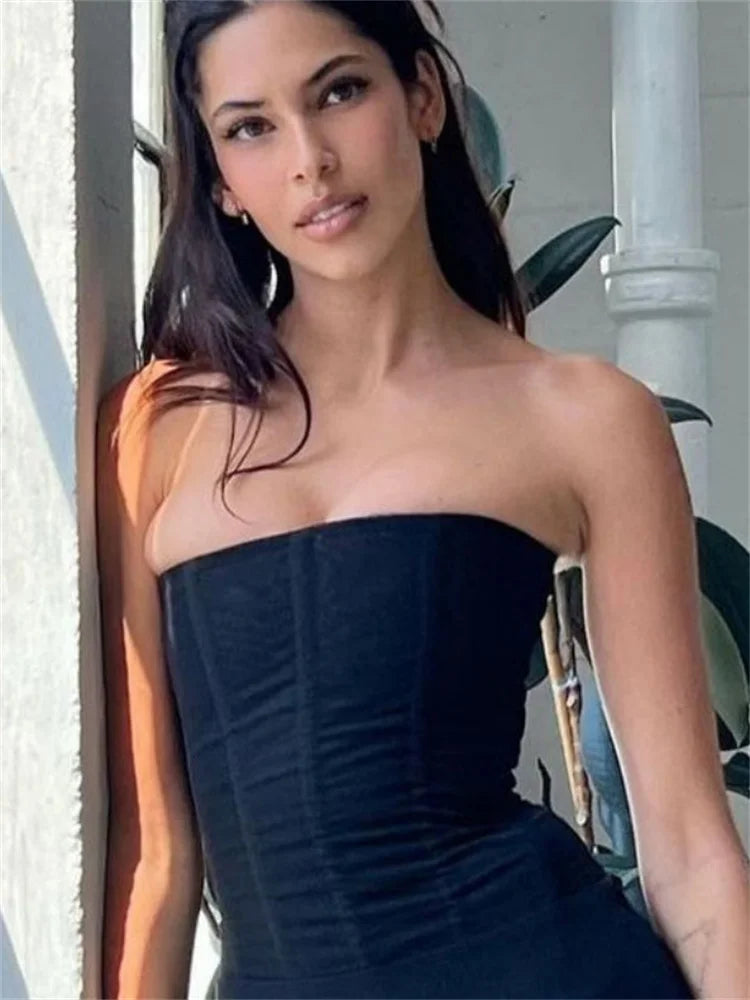Mesh Backless Patchwork Slim Tank Crop Top
